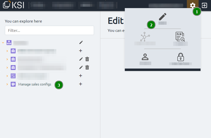 Accessing sales connectors in KSI VISION Sales configuration interface in KSI VISION
